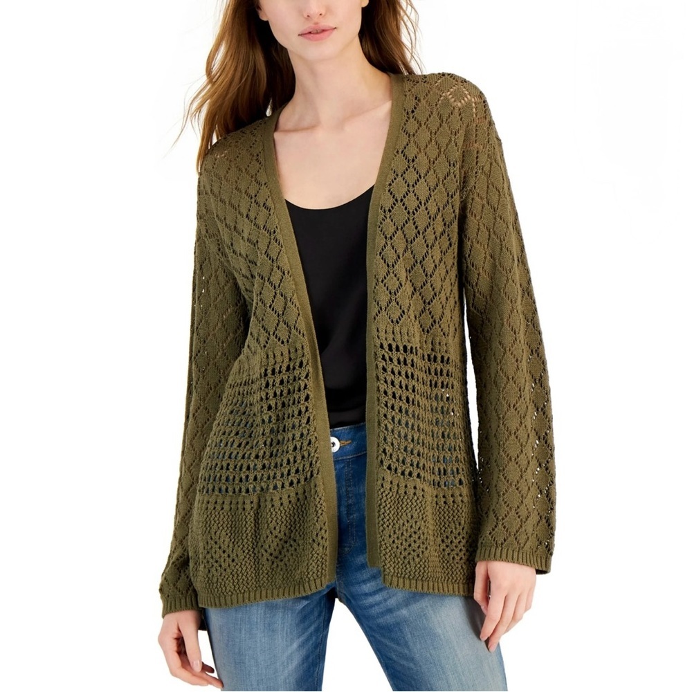 INC International Concepts Green Open Front Cardigan